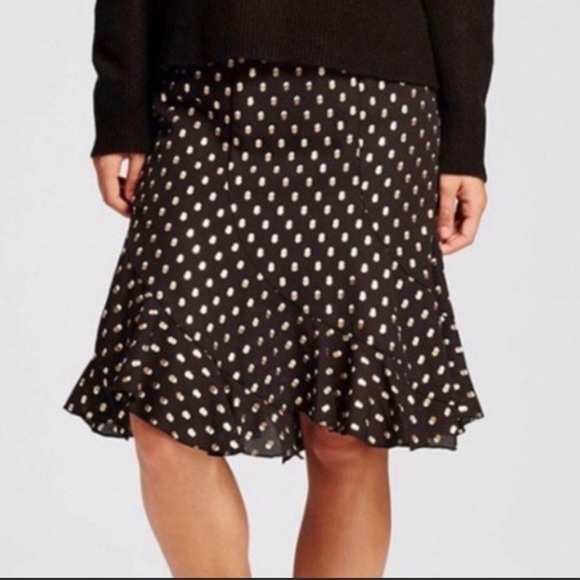 Who What Wear Polka Dot Ruffle Skirt Black & Metallic Gold Women’s Size 8 - Picture 1 of 14